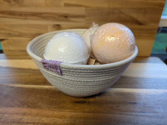 Bath Bomb Basket with purple accent